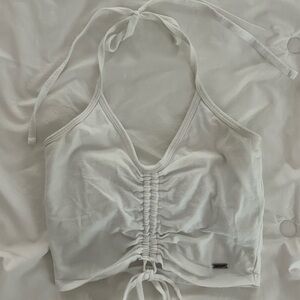 Hollister Gray and White Tie Front Crop Tank